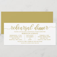 Dîner de répétition de calligraphie or et blanc