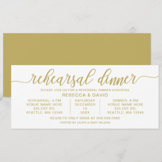 Invitation Dîner de répétition de calligraphie or et blanc