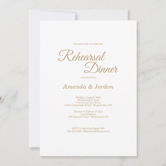 Invitation Dîner de répétition de calligraphie or simple (Devant)