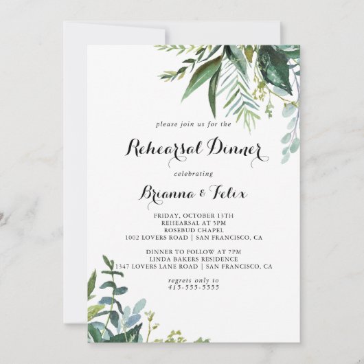 Invitation Dîner de répétition de calligraphie tropicale (Devant)