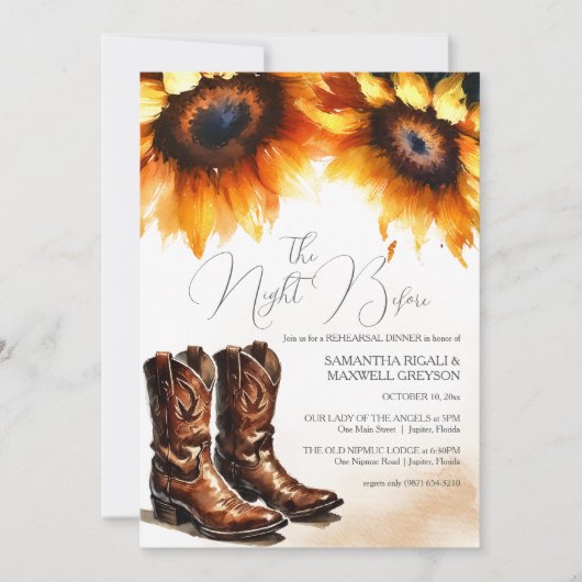 Invitation Dîner de répétition de campagne à l'aquarelle rust (Devant)