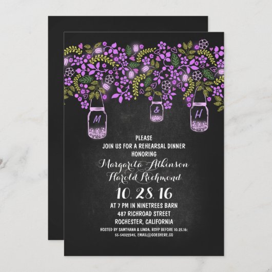 Invitation dîner de répétition de chalkboard de bocal rustiqu (Devant / Derrière)