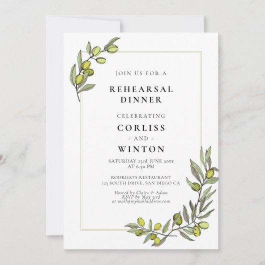 Invitation Dîner de répétition de charpente de branches d'oli (Devant)