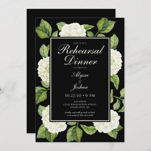 Invitation Dîner de répétition de code QR Hydrangeas blanc (Devant / Derrière)