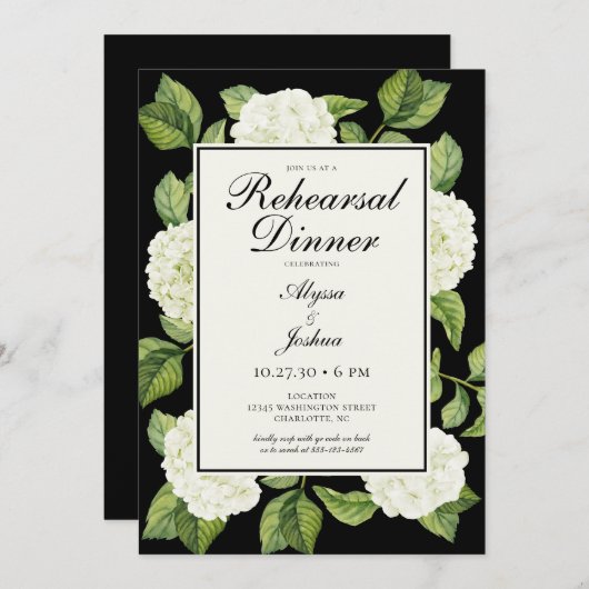 Invitation Dîner de répétition de code QR Hydrangeas blanc (Devant / Derrière)