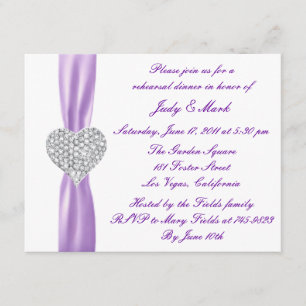 Invitation Dîner de répétition de coeur de diamant violet Inv