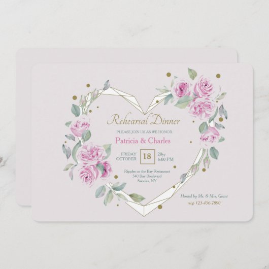 Invitation Dîner de répétition de coeur ouvert (Devant / Derrière)