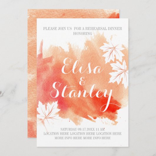 Invitation Dîner de répétition de corail d'aquarelle abstrait (Devant / Derrière)