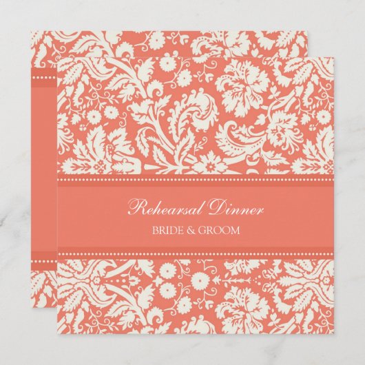 Invitation Dîner de répétition de Coral White Damask (Devant / Derrière)