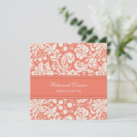 Invitation Dîner de répétition de Coral White Damask (Debout devant)
