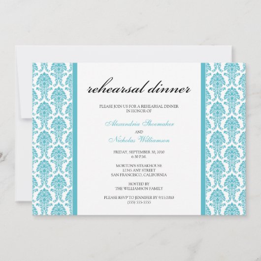 Invitation Dîner de répétition de Damas (aqua) (Devant)