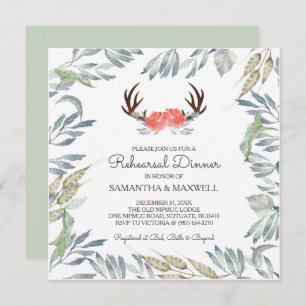 Invitation Dîner de répétition de DEER ANTLER & Greenery Invi