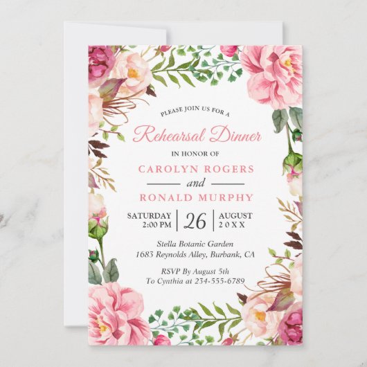 Invitation Dîner de répétition de fleurs blanches modernes ro (Devant)