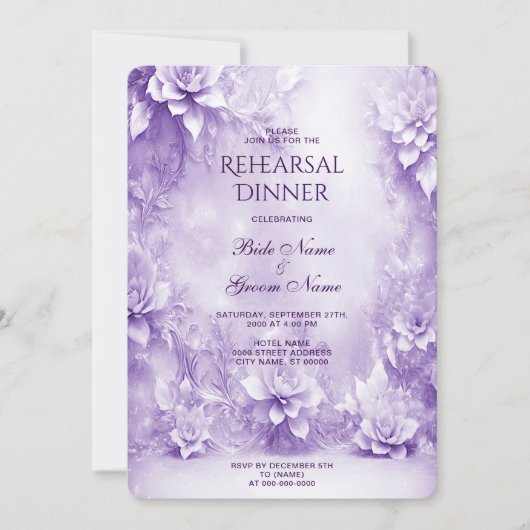 Invitation Dîner de répétition de fleurs blanches violettes I (Devant)