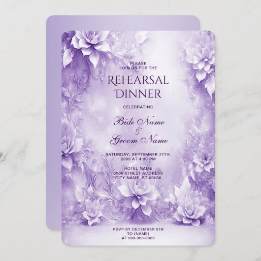 Invitation Dîner de répétition de fleurs blanches violettes I (Devant / Derrière)