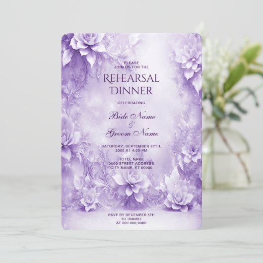 Invitation Dîner de répétition de fleurs blanches violettes I (Debout devant)
