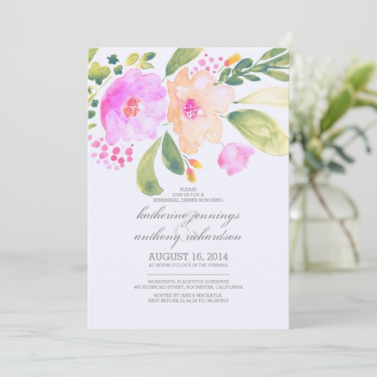 Invitation dîner de répétition de fleurs d'aquarelle invitati (Debout devant)