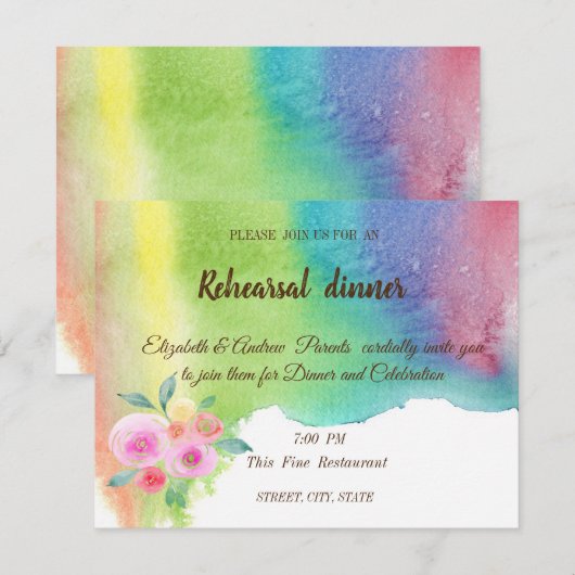 Invitation Dîner de répétition de fleurs d'aquarelle moderne (Devant / Derrière)