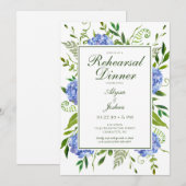 Invitation Dîner de répétition de fleurs d'hydrangea bleues a (Devant / Derrière)
