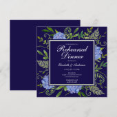 Invitation Dîner de répétition de fleurs d'hydrangea bleues a (Devant / Derrière)
