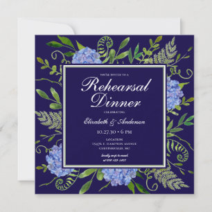 Invitation Dîner de répétition de fleurs d'hydrangea bleues a