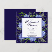 Invitation Dîner de répétition de fleurs d'hydrangea bleues a (Devant / Derrière)