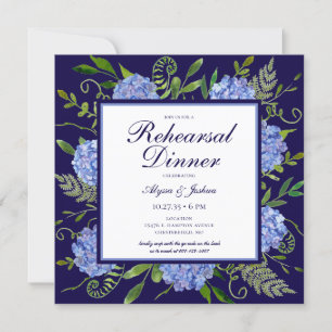 Invitation Dîner de répétition de fleurs d'hydrangea bleues a