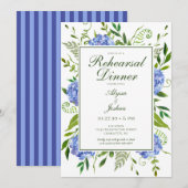 Invitation Dîner de répétition de fleurs d'hydrangea bleues a (Devant / Derrière)