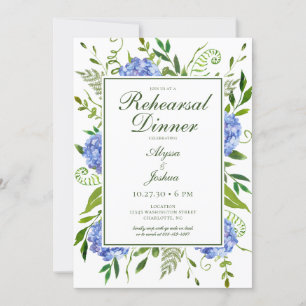 Invitation Dîner de répétition de fleurs d'hydrangea bleues a