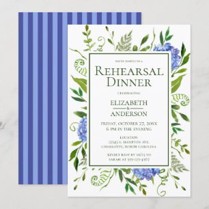 Invitation Dîner de répétition de fleurs d'hydrangea bleues a