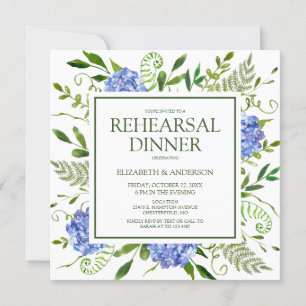 Invitation Dîner de répétition de fleurs d'hydrangea bleues a