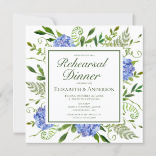 Invitation Dîner de répétition de fleurs d'hydrangea bleues a