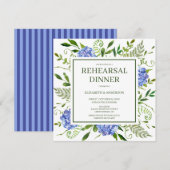 Invitation Dîner de répétition de fleurs d'hydrangea bleues a (Devant / Derrière)