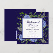 Invitation Dîner de répétition de fleurs d'hydrangea bleues a (Devant / Derrière)