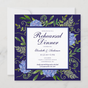 Invitation Dîner de répétition de fleurs d'hydrangea bleues a