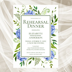 Invitation Dîner de répétition de fleurs d'hydrangea bleues a