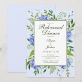 Invitation Dîner de répétition de fleurs d'hydrangea bleues a (Devant / Derrière)