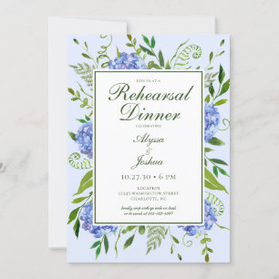 Invitation Dîner de répétition de fleurs d'hydrangea bleues a