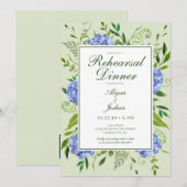 Invitation Dîner de répétition de fleurs d'hydrangea bleues a (Devant / Derrière)