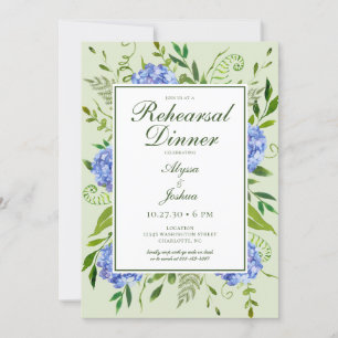 Invitation Dîner de répétition de fleurs d'hydrangea bleues a