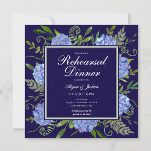 Invitation Dîner de répétition de fleurs d'hydrangea bleues a