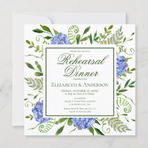 Invitation Dîner de répétition de fleurs d'hydrangea bleues a