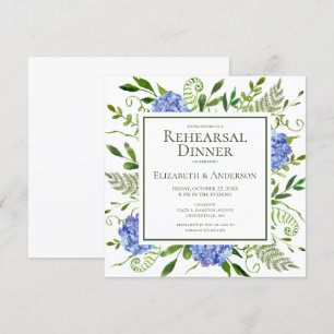 Invitation Dîner de répétition de fleurs d'hydrangea bleues a