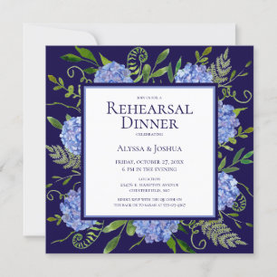 Invitation Dîner de répétition de fleurs d'hydrangea bleues a