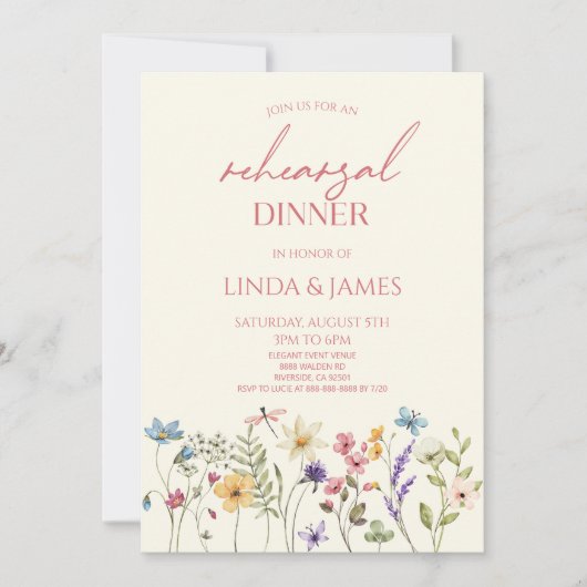 Invitation Dîner de répétition de fleurs sauvages fleurs sauv (Devant)