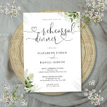 Invitation Dîner de répétition de fond floral vert<br><div class="desc">Élégante végétation fleurie script de répétition dîner invitation avec vos noms et détails de la répétition dîner ensemble dans le texte chic. Conçu par Thisisnotme©</div>