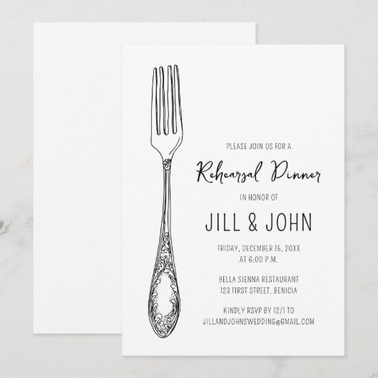 Invitation Dîner de répétition de fourche (Devant / Derrière)