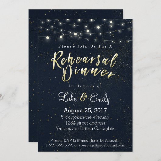 Invitation Dîner De Répétition De Glamor De Minuit (Devant / Derrière)