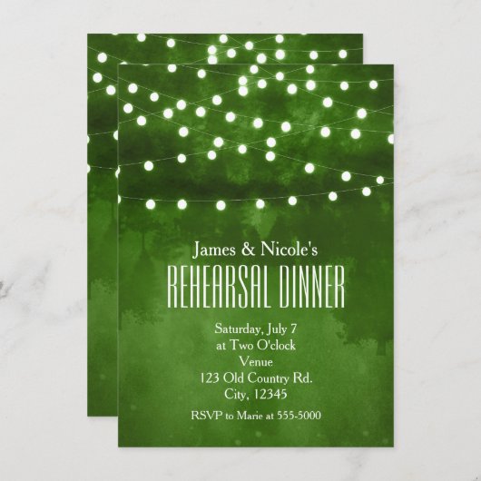 Invitation Dîner de répétition de Green Forest Rustic String  (Devant / Derrière)