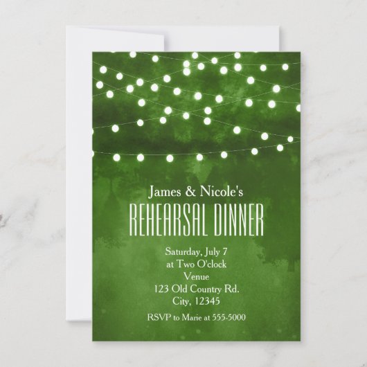 Invitation Dîner de répétition de Green Forest Rustic String  (Devant)
